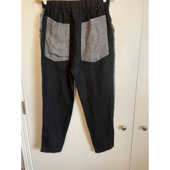 Kedziorek black gray pants tapered leg elastic waist casual pockets 38 US 8 - Picture 2 of 6